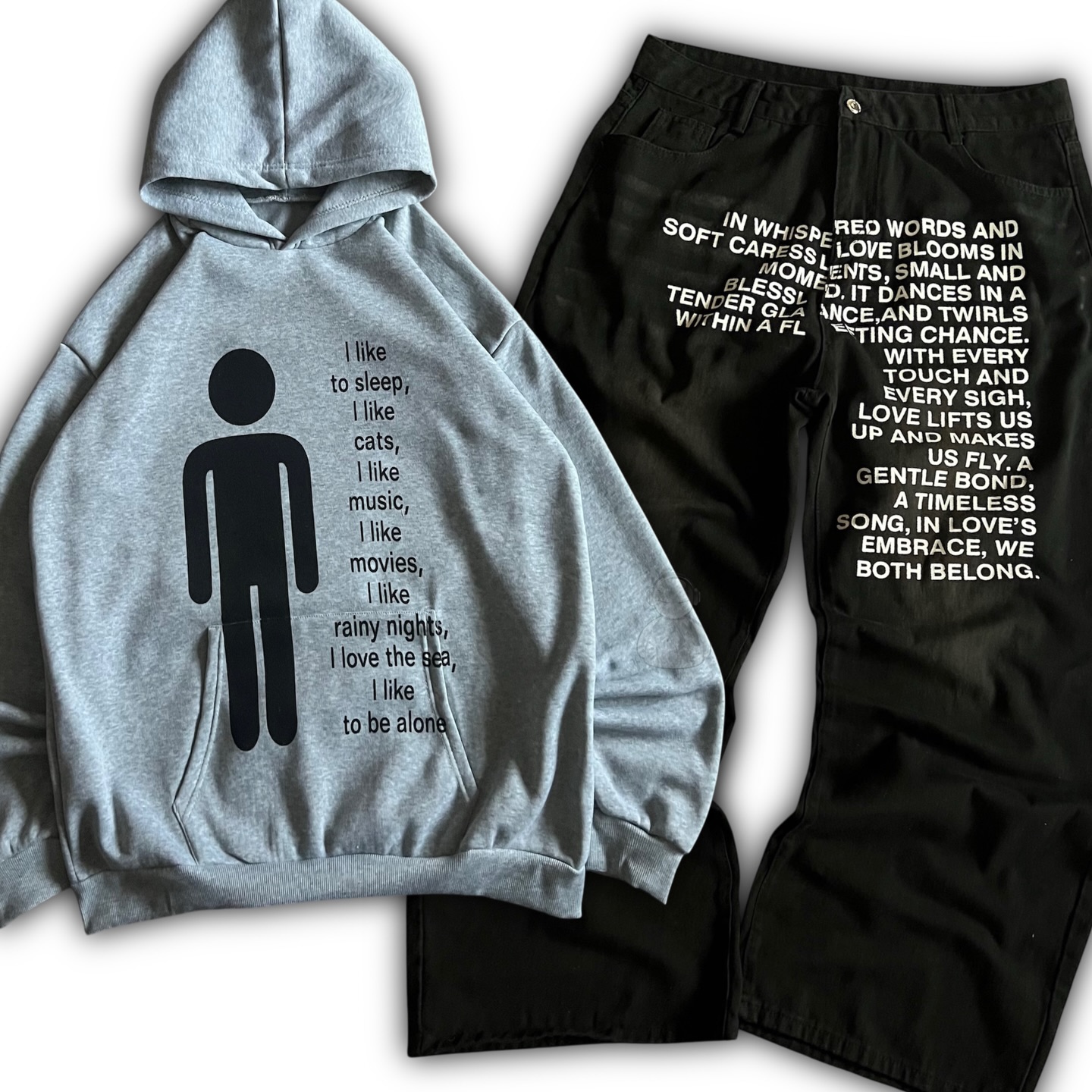 Mens Fashion Streetwear - กางเกงยีนส์ลายอเมริกัน Y2K เสื้อฮู้ดดี้ผู้ชาย ชุดสตรีทแวร์สไตล์โกธิค ฮาราจูกุ ฮิปฮอป