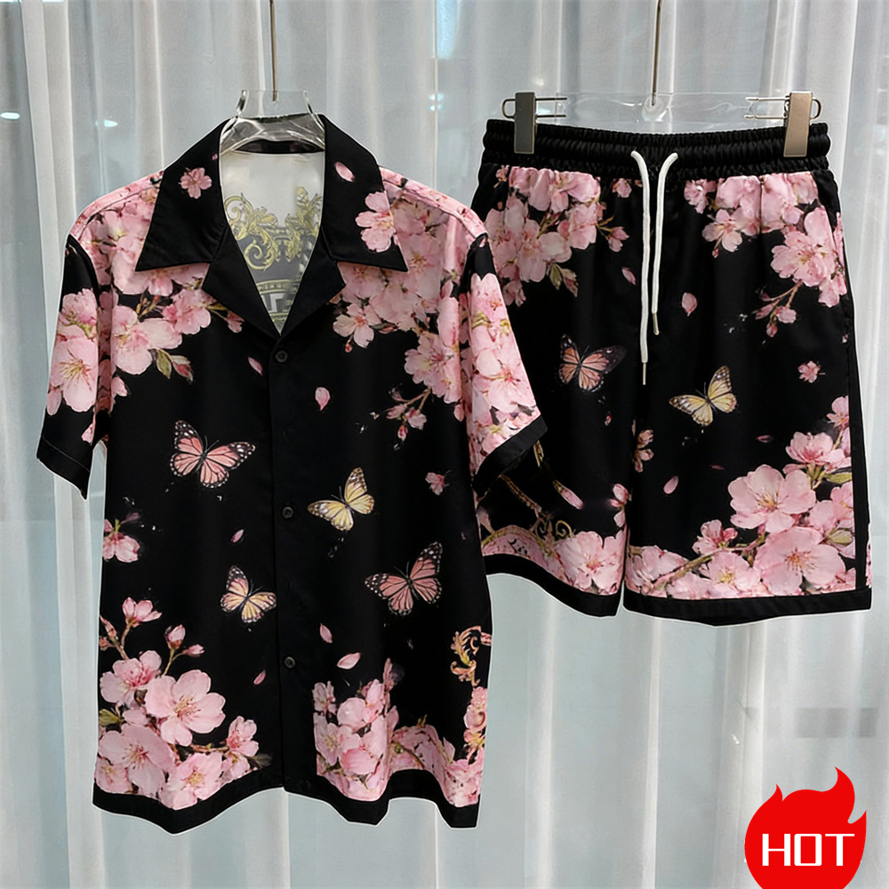 Men'S Fashion Outfits - ชุดเซ็ตแฟชั่นผู้ชายพิมพ์ลายดิจิทัล เสื้อแขนสั้นคุณภาพสูง กางเกงขาสั้นสองชิ้น ชุดเสื้อยืดสไตล์ Y2K สำหรับฤดูร้อน