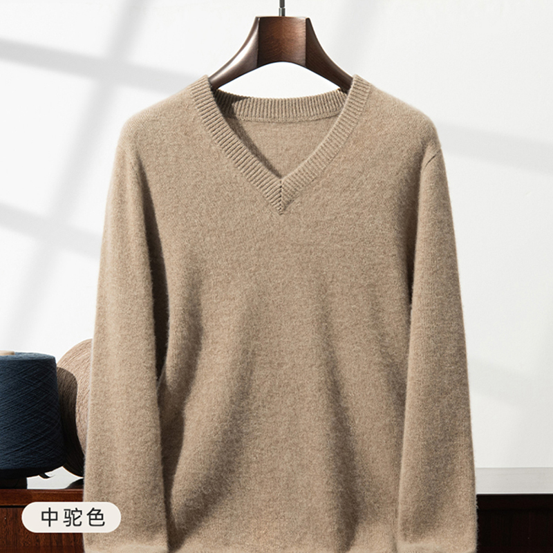 Men'S Fashion V Neck Sweater - เสื้อสเวตเตอร์แคชเมียร์หนาพิเศษสำหรับผู้ชาย คอวี แคชเมียร์แท้ เสื้อสเวตเตอร์แฟชั่นผู้ชาย ผ้าขนสัตว์ แขนยาว