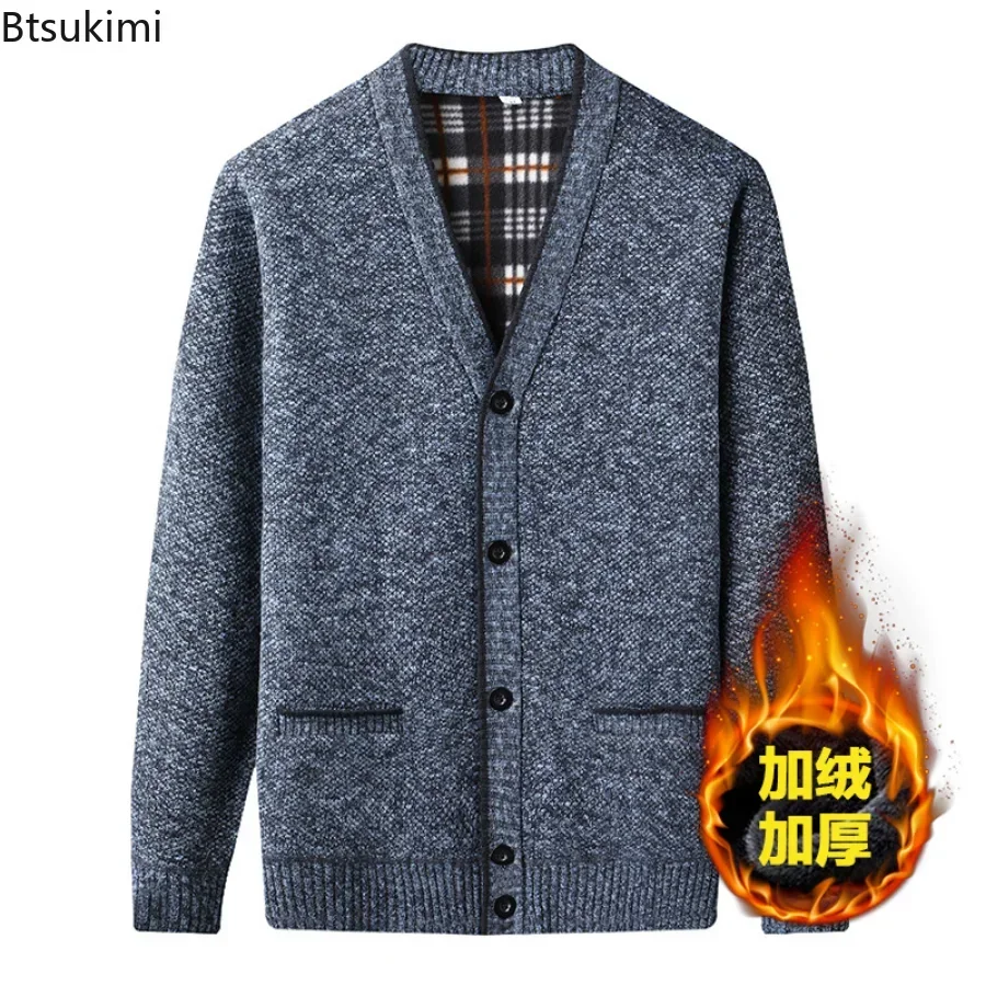 Men'S Fashion V Neck Sweater - เสื้อคาร์ดิแกนถักไหมพรมผู้ชายแบบหนา คอวี สำหรับฤดูใบไม้ร่วงและฤดูหนาว ปี 2026 เสื้อโค้ทถักไหมพรมลำลอง