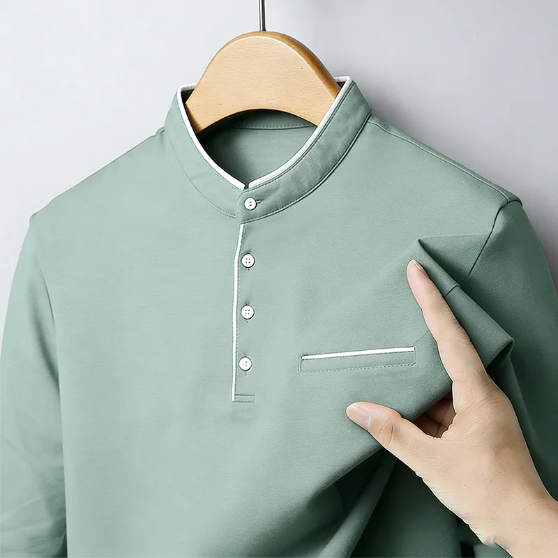 Men'S Tops Fashion - เสื้อเชิ้ตแขนยาวคอจีนทรงปกติสำหรับผู้ชาย สวมใส่สบาย ระบายอากาศได้ดี แฟชั่นทันสมัย เหมาะสำหรับใส่ในชีวิตประจำวันและธุรกิจ