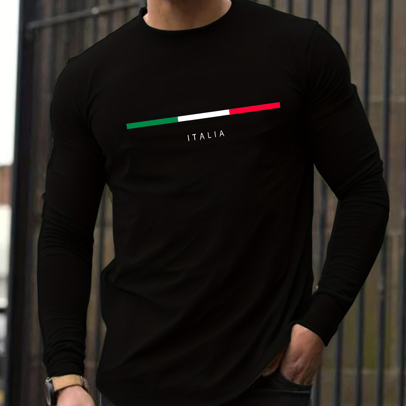 Men'S Fashion Trends 2025 - เสื้อยืดผู้ชายแขนยาวคอกลมผ้าฝ้ายแท้ 100% ลายพิมพ์ ITALIA สไตล์ลำลองอเนกประสงค์สำหรับฤดูใบไม้ผลิและฤดูใบไม้ร่วง