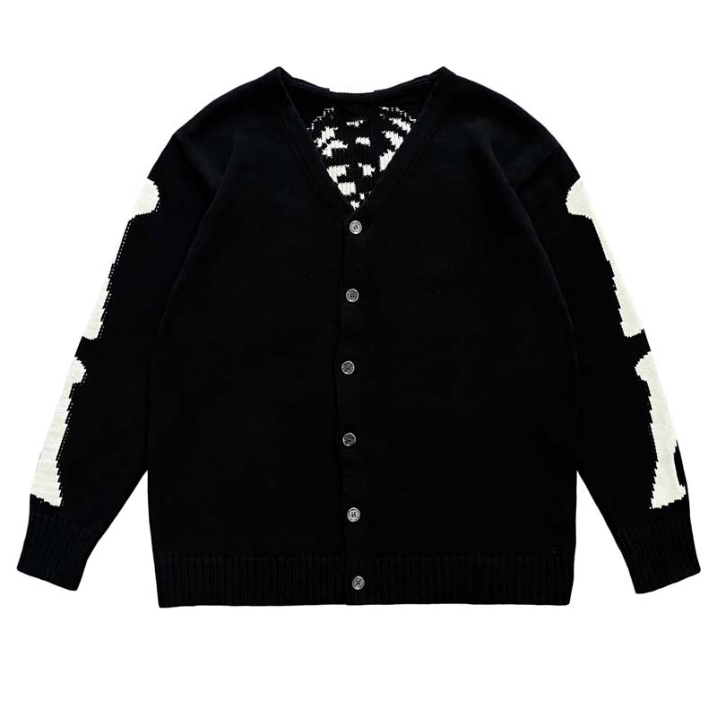 Men'S Fashion V Neck Sweater - เสื้อฮู้ดไหมพรมถักสไตล์วินเทจลายโครงกระดูกฮิรัตะแบบญี่ปุ่นย้อนยุคสำหรับผู้ชายแฟชั่นคาร์ดิแกน