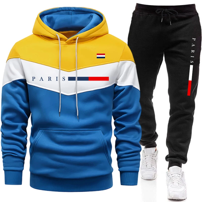 Men'S Fashion Outfits - เสื้อฮู้ดแฟชั่นลำลองสไตล์คนเมือง ชุดกีฬา พิมพ์ลายปารีส เสื้อพูลโอเวอร์ ชุดเซ็ตขายดีปี 2026