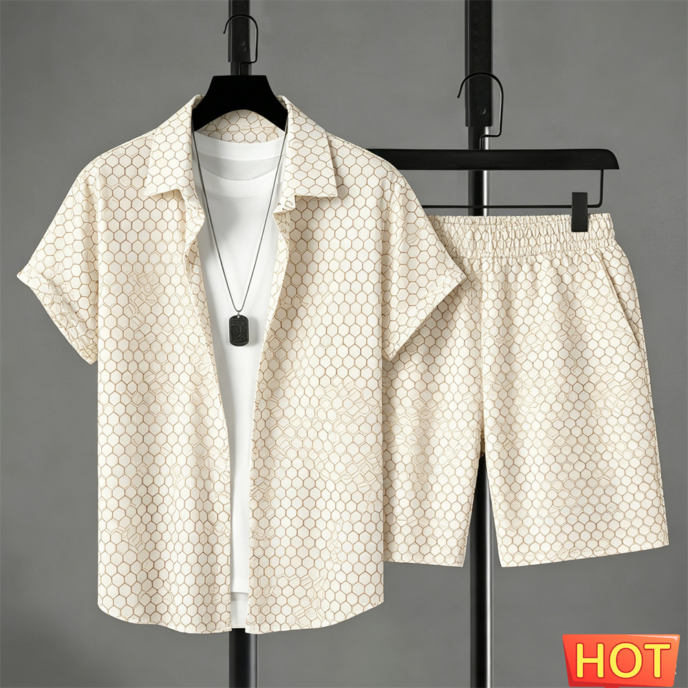 Men'S Fashion Outfits - ชุดฤดูร้อน ชุดเสื้อเชิ้ตผู้ชาย ชุดเสื้อเชิ้ตลำลองไล่เฉดสี ชุด 2 ชิ้น