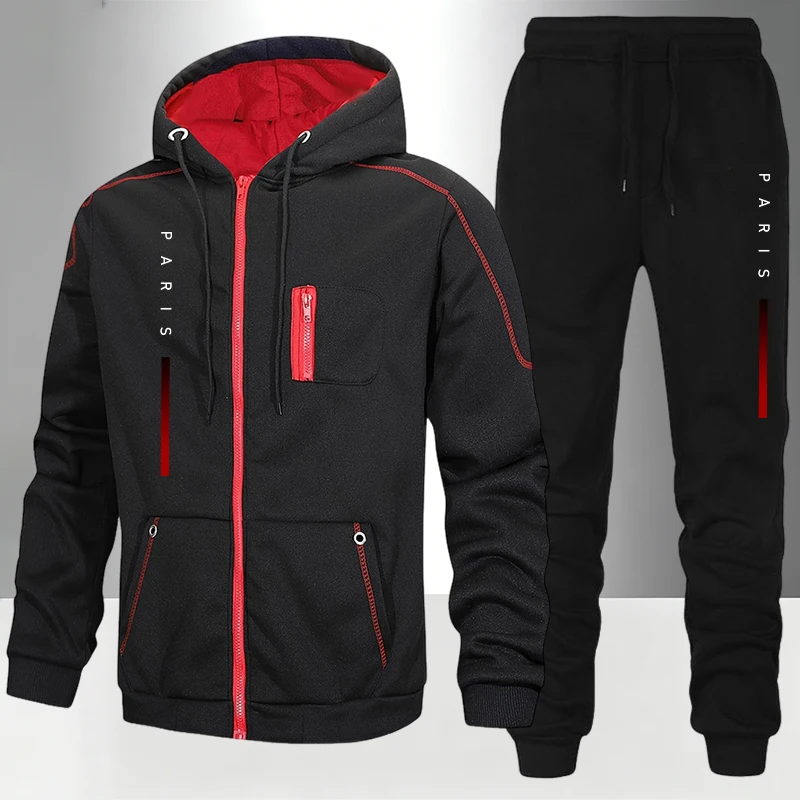 Men'S Fashion Outfits - ชุดเซ็ต/เสื้อโค้ท/กางเกงขายาว แฟชั่นปารีส เสื้อโค้ทซิป กางเกงวอร์ม ชุดลำลองสำหรับฤดูใบไม้ร่วงและฤดูหนาว ชุดกีฬา
