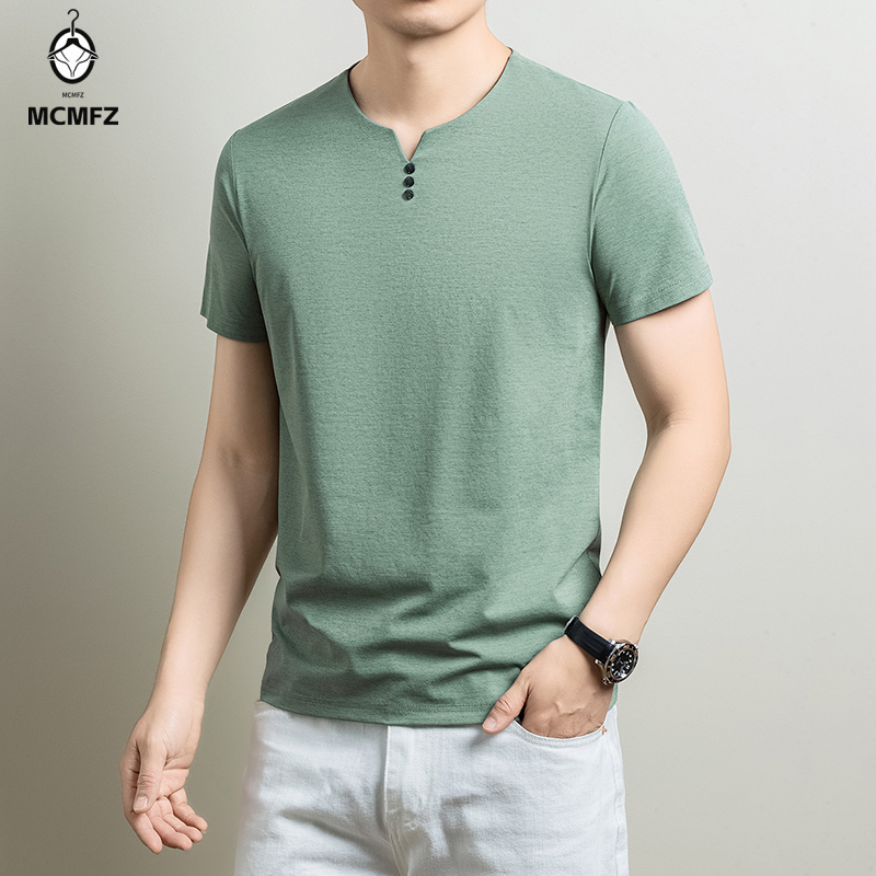 Men'S Fashion Trends 2025 - เสื้อยืดเฮนลีย์แบบพื้นฐานสำหรับผู้ชาย เสื้อแขนสั้นผ้าฝ้ายผสมที่สวมใส่สบาย สำหรับกิจกรรมลำลอง ธุรกิจ สำนักงาน ประจำวัน
