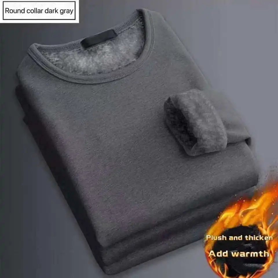 Men'S Fashion Trends 2025 - เสื้อยืดแขนยาวผู้ชายสำหรับฤดูหนาว เสื้อซับในกันหนาว ผ้าฟลีซ คอกลม แฟชั่น เสื้อยืดบุผ้ากำมะหยี่