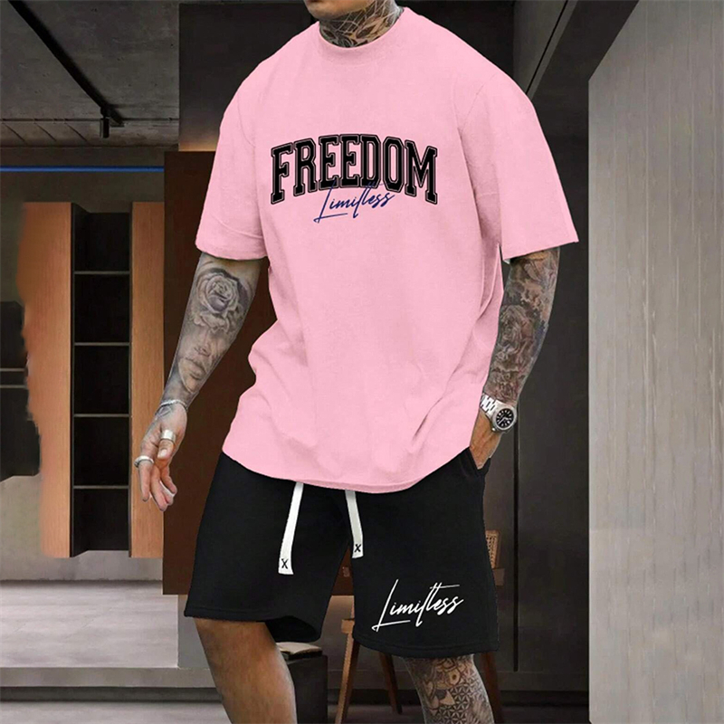 Mens Fashion Streetwear - ชุดเซ็ตเสื้อยืดคอกลมและกางเกงขาสั้นพิมพ์ลายตัวอักษรสำหรับผู้ชาย สไตล์สตรีทแวร์และชุดกีฬาสองชิ้น แฟชั่นเสื้อผ้าผู้ชาย