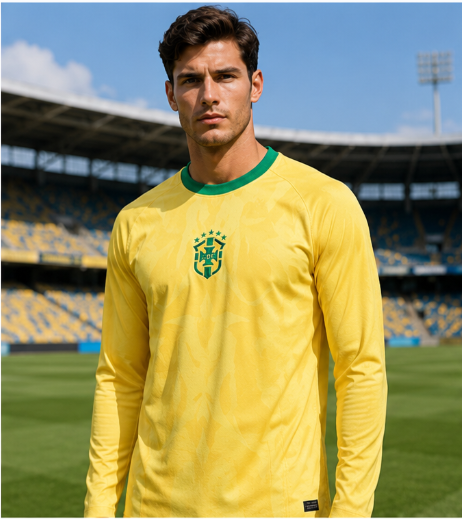 Men'S Fashion Outfits - เสื้อฟุตบอลแขนยาวพิมพ์ลาย 3 มิติ รุ่นที่ระลึกบราซิล 2026 แห้งเร็ว