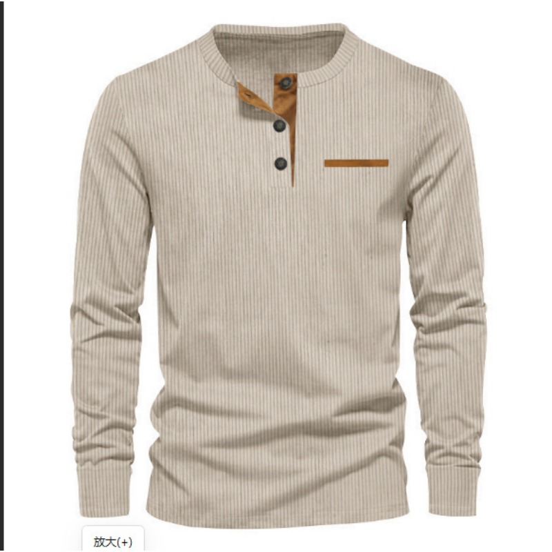 Men'S Fashion Trends 2025 - เสื้อยืดแขนยาวคอเฮนลีย์ผ้าลูกฟูกสำหรับผู้ชาย แฟชั่นทรงเข้ารูปลำลอง ติดกระดุม เหมาะสำหรับใส่ในชีวิตประจำวัน