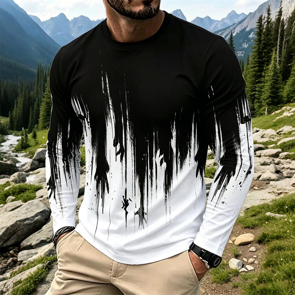 Men'S Fashion - เสื้อยืดแขนยาวผู้ชายลายไล่เฉดสีสไตล์สตรีทแวร์ คอกลม แฟชั่นใหม่ ระบายอากาศได้ดี เสื้อพิมพ์ลายสำหรับใส่เป็นเสื้อตัวใน