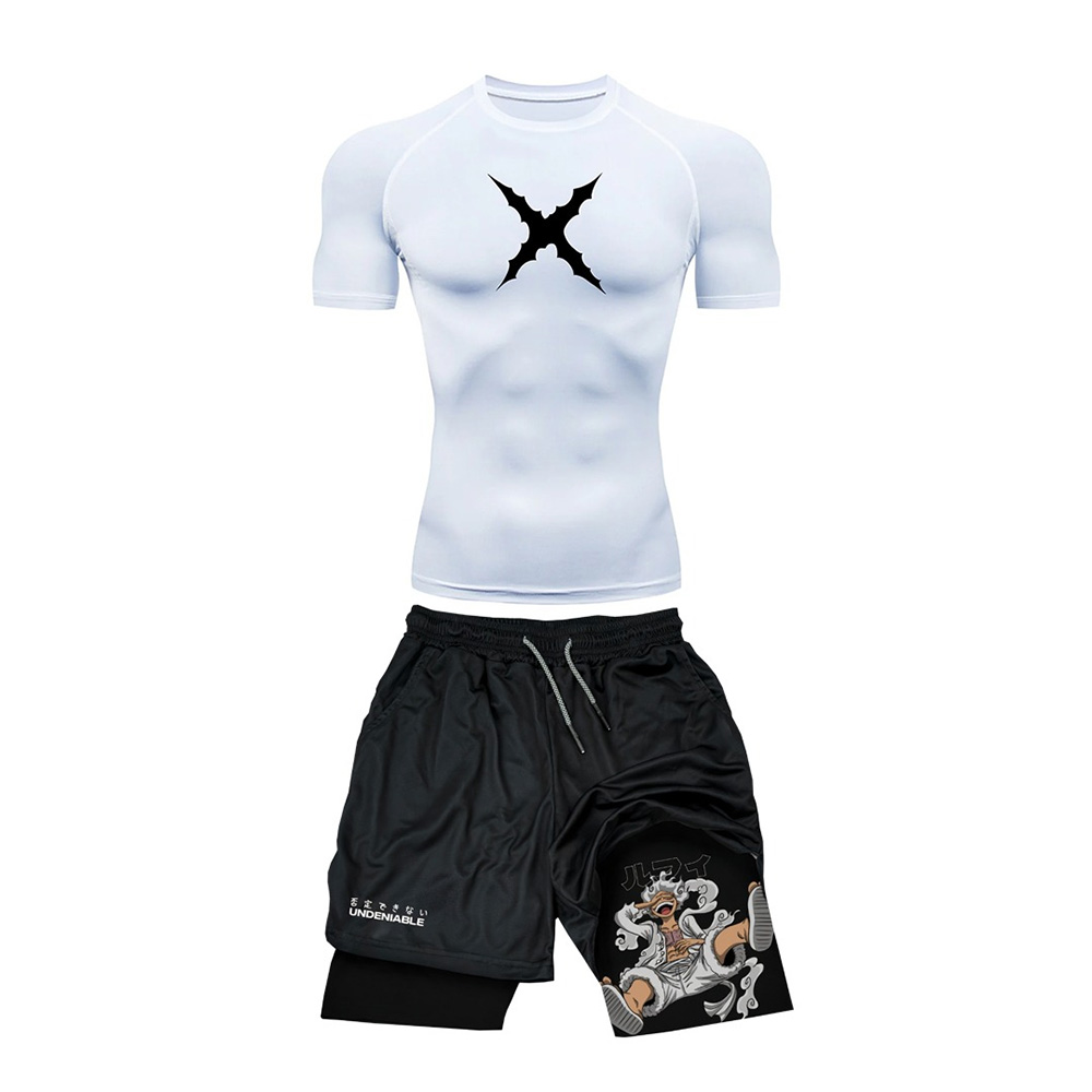 Men'S Fashion Trends 2025 - ชุดเสื้อยืดแขนสั้นและกางเกงขาสั้นลายวันพีซ ลูฟี่ รุ่นใหม่สำหรับฤดูร้อน เหมาะสำหรับออกกำลังกาย ระบายอากาศได้ดี แห้งเร็ว