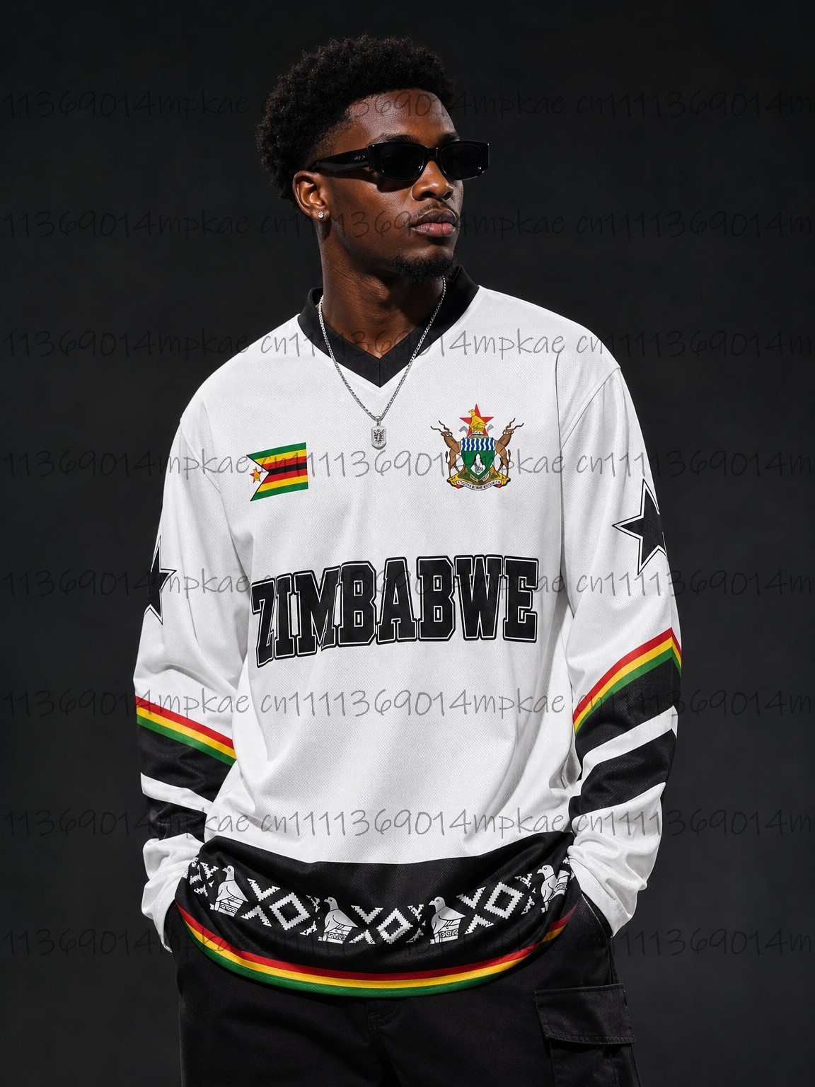 Men'S Tops Fashion - เสื้อยืดแขนยาวคอวีพิมพ์ลายสไตล์ชนเผ่าซิมบับเวสำหรับฤดูใบไม้ร่วง, เสื้อกีฬาแนวเรโทรหลวมๆ แฟชั่น, เสื้อผู้ชาย