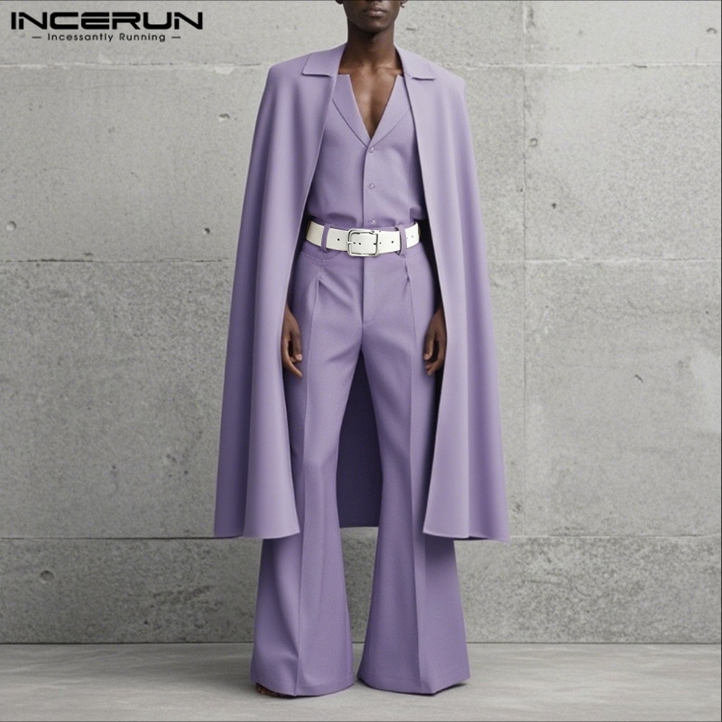 ชุดเซ็ตผู้ชาย INCERUN สีพื้น ป - Mens Fashion Streetwear บทวิจารณ์และราคา