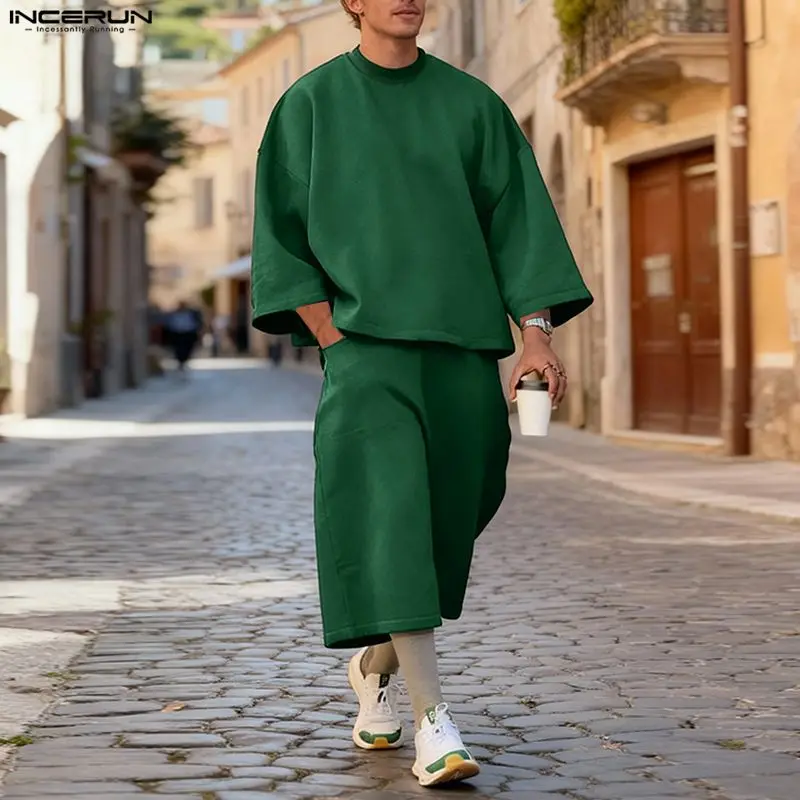 ชุดเซ็ตผู้ชาย INCERUN สีพื้น เ - Mens Fashion Streetwear บทวิจารณ์และราคา