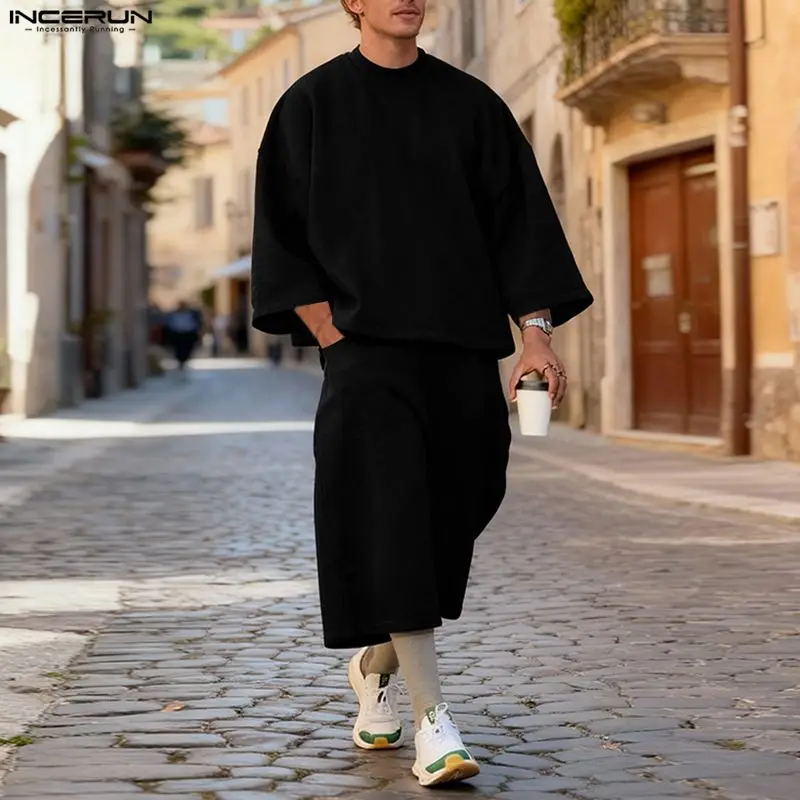 ชุดเซ็ตผู้ชาย INCERUN สีพื้น เ - Mens Fashion Streetwear บทวิจารณ์และราคา