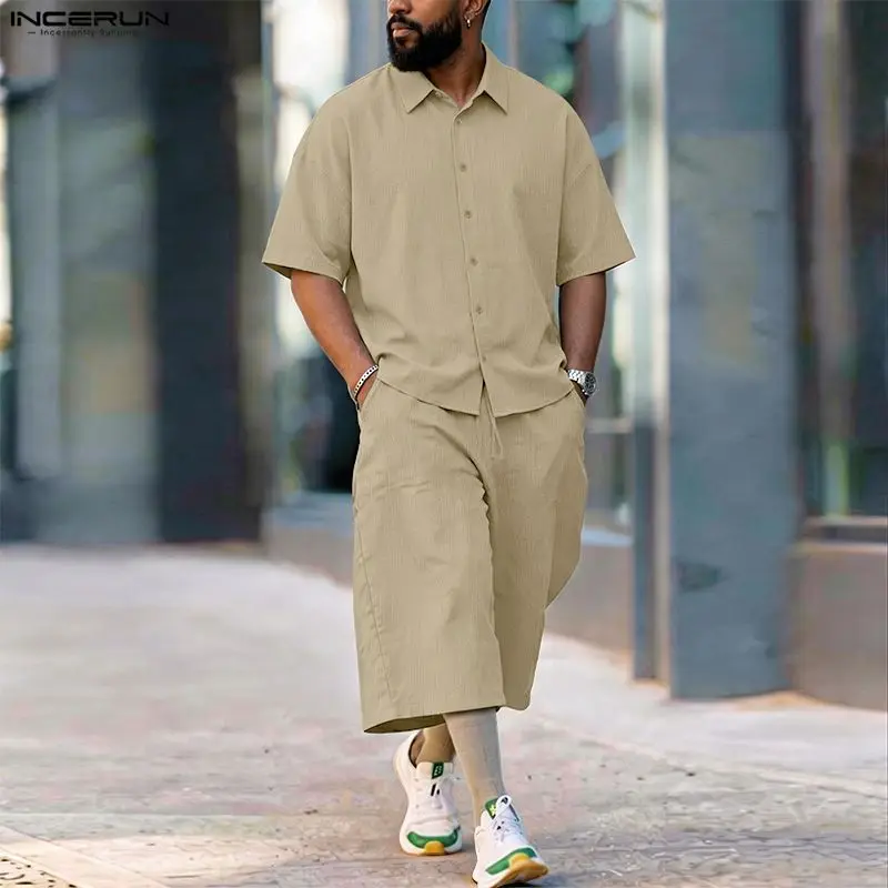 INCERUN ชุดเซ็ตผู้ชาย เสื้อเชิ - Mens Fashion Streetwear บทวิจารณ์และราคา