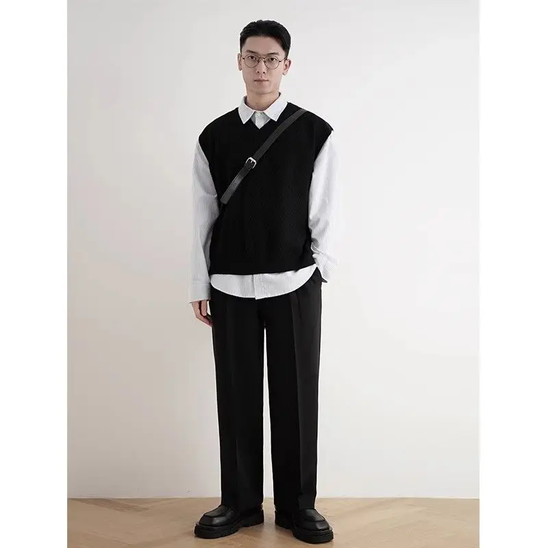 2024ต้นฤดูใบไม้ร่วงสีดําเรียบง - Men'S Fashion V Neck Sweater บทวิจารณ์และราคา