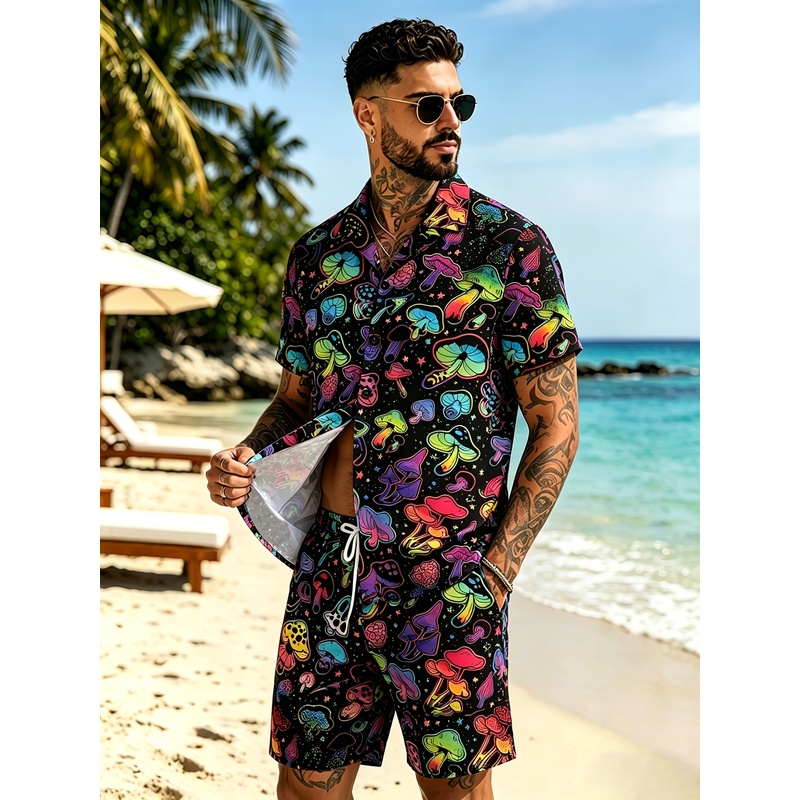 แฟชั่นบุรุษ ชุดสูทพิมพ์ลายเห็ด - Mens Fashion Streetwear บทวิจารณ์และราคา